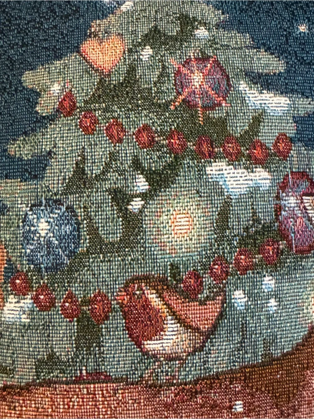 Needlepoint Tapestry Throw Pillow with a Christmas Tree - deer, Fawn, rabbit